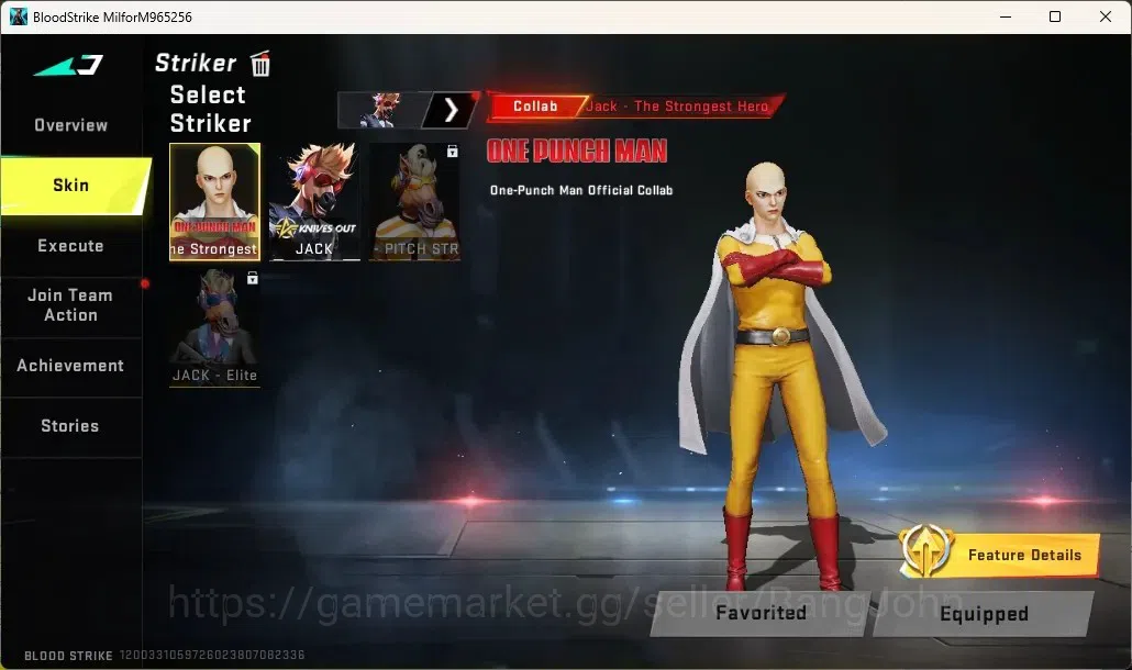 Blood Strike Accounts Others ASIA | 1 OPM Striker Jack - Teh Strongest Hero|2 Legendary Guns|1 Epic Name Changing Card|Check 6