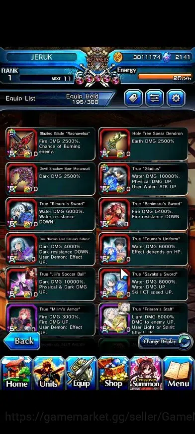 Grand Summoners Accounts End-Game Global|Rank 1|2141 CC|7 Ascend+1 TW (Summer Miyu,Last Miracle Isliid,Frieren+TW,War Hero 5