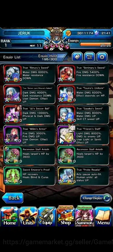 Grand Summoners Accounts End-Game Global|Rank 1|2141 CC|7 Ascend+1 TW (Summer Miyu,Last Miracle Isliid,Frieren+TW,War Hero 6