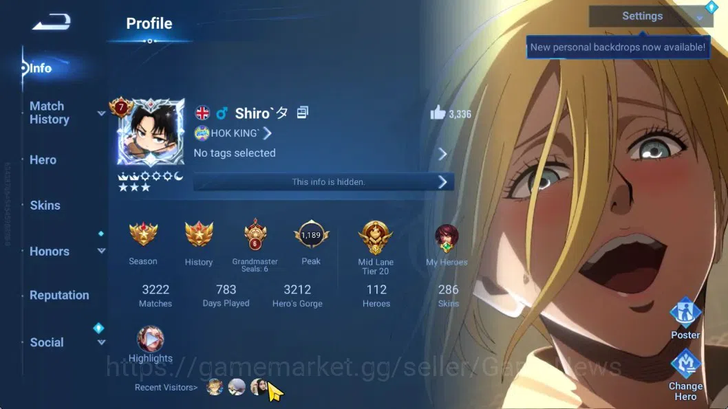 Honor of Kings Accounts Hero112 Skin286|2 Mythic(Diaochan,LuBu),2 Flawless image 2