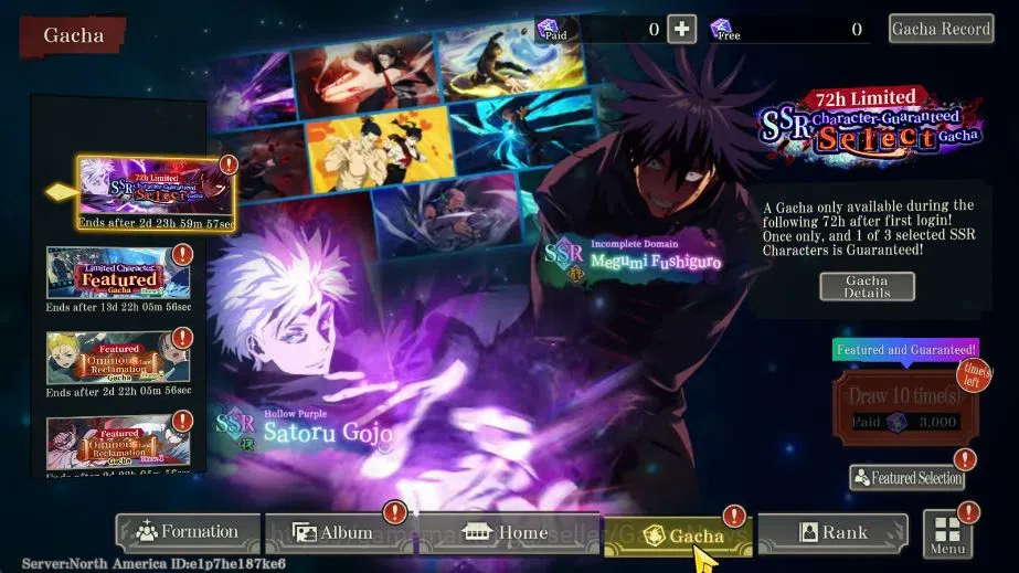 Jujutsu Kaisen: Phantom Parade Accounts NA | Starter 4 SSR Megumi, Inumaki, Gojo A1, Yuta image 2