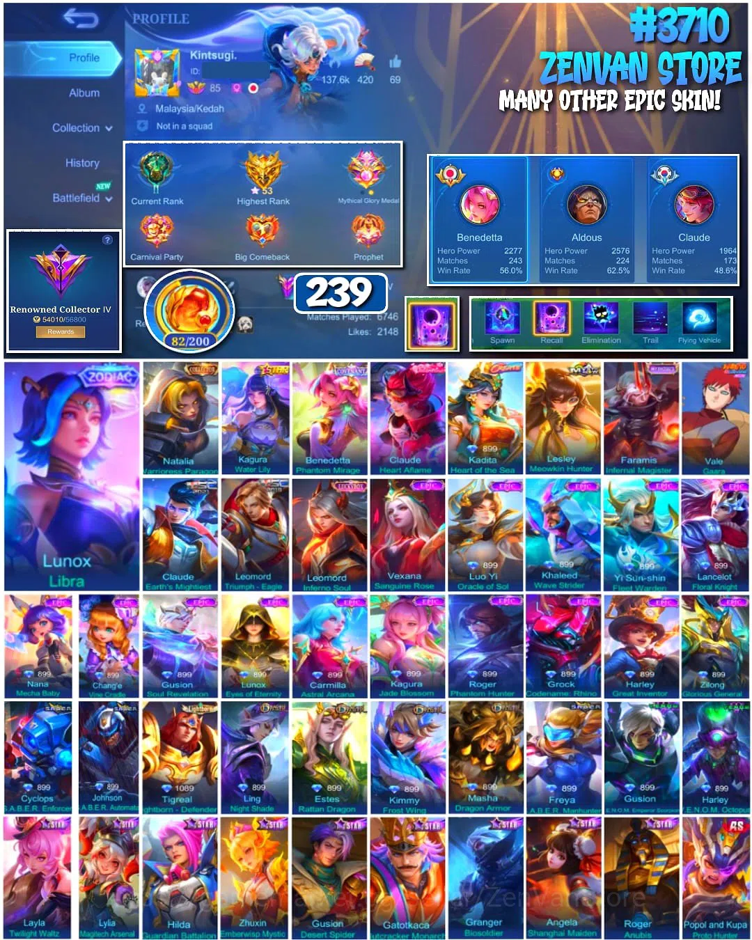 Mobile Legends: Bang Bang Accounts Collector #3710 239 Skins | Collector Natalia | Gusion | Many Epic | Safe Account 1
