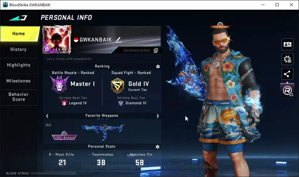 Blood Strike Accounts ASIA|ETERNAL Uzi Lv3|Melee ULTRA Talon Knife|8 ULT image 2