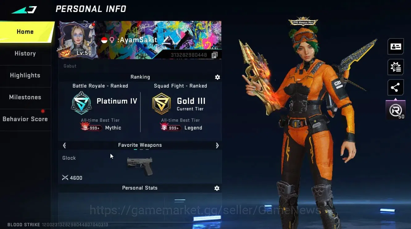 Blood Strike Accounts Collab Skin ASIA|ETERNAL MP5-Bloodrift Lv3|Collab AOT [ETHAN]+EVA [KATYA,SCAR]|8 2