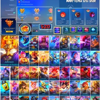 Mobile Legends: Bang Bang Accounts #4635 520 Skins | Gusion Cosmic Gleam (LEGEND) | Johnson Sovereign of Realms (LEGEND