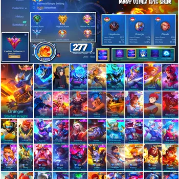 Mobile Legends: Bang Bang Accounts #3969 277 Skins Legend Granger & Gusion Itachi 11.11 X Borg KoF Karina Transformer Roger