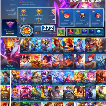 Mobile Legends: Bang Bang Accounts #4544 272 Skins | Franco King of Hell (LEGEND) | Floryn Fluffy Dream (SANRIO) | Karina