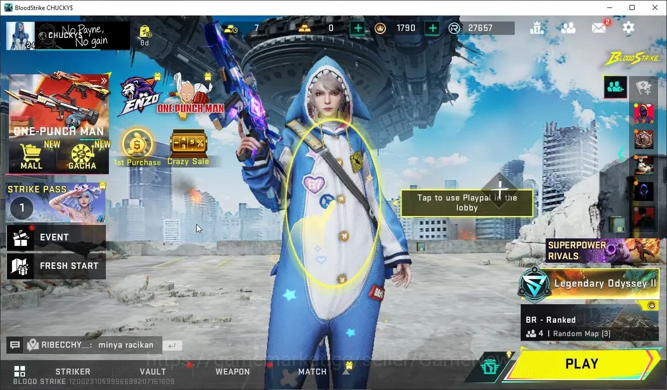 Blood Strike Accounts Collab Skin ASIA|Collab KRAKEN-Enzo, Saitama | 6 ULTRA (ZERO,JET,Thompson,URB,Etc) | 2 LMT 1