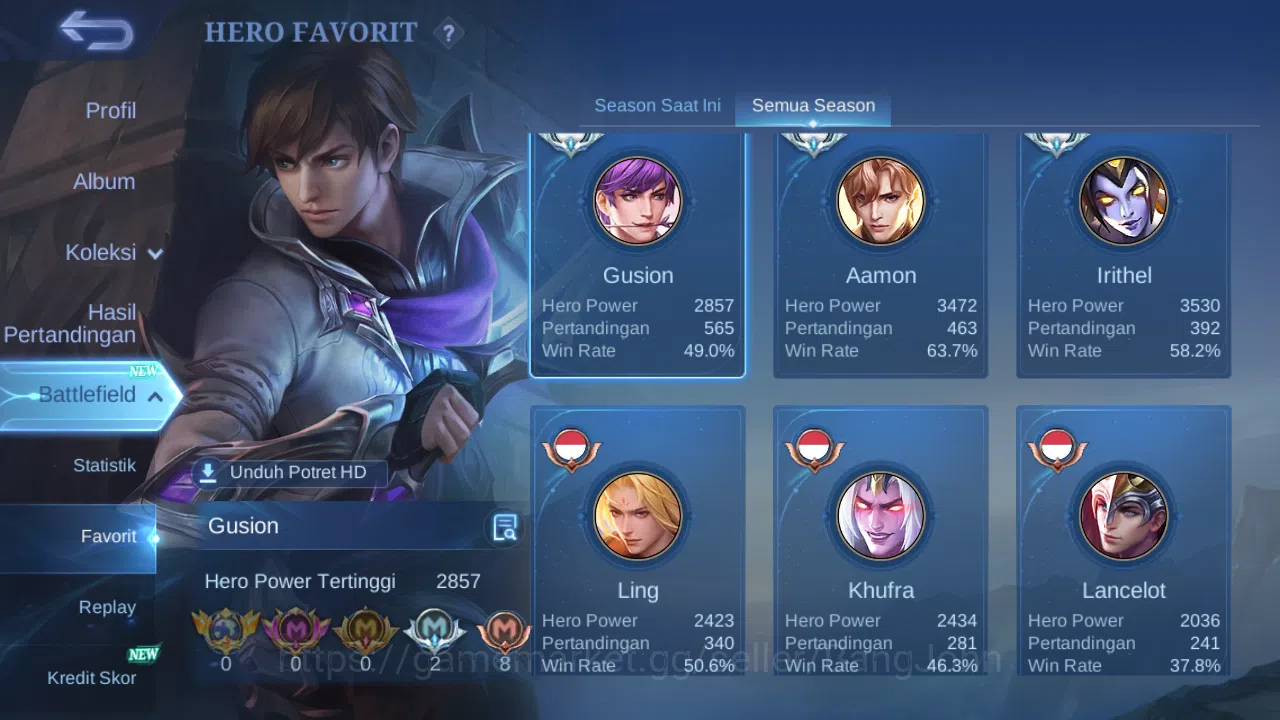 Mobile Legends: Bang Bang Accounts Others Hero 96 Skin 185 | Annual Haya | CC Natalia | Dtamer Masha, Kimmy | Valentine 17