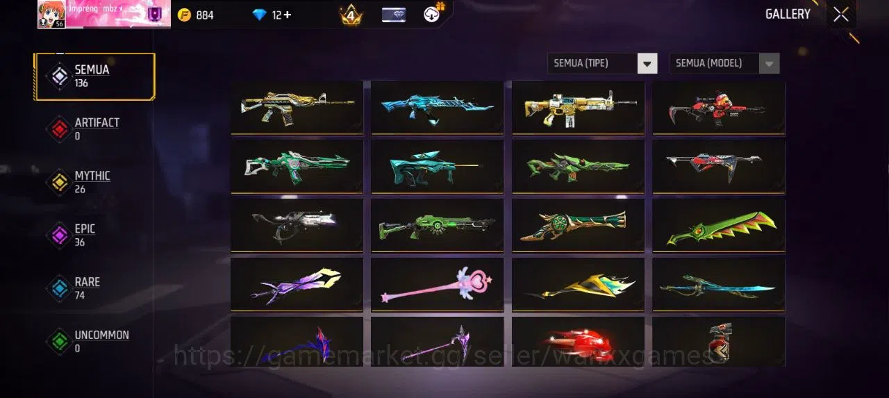 Free Fire Accounts Indonesia | AKUN LVL 56 SG TROMPET,MAMBAH,BUNYY VAULT 123 EMOTE 28 ANIMASI 2 KATANA LOBY 1 FIST 1 TAS 25 11