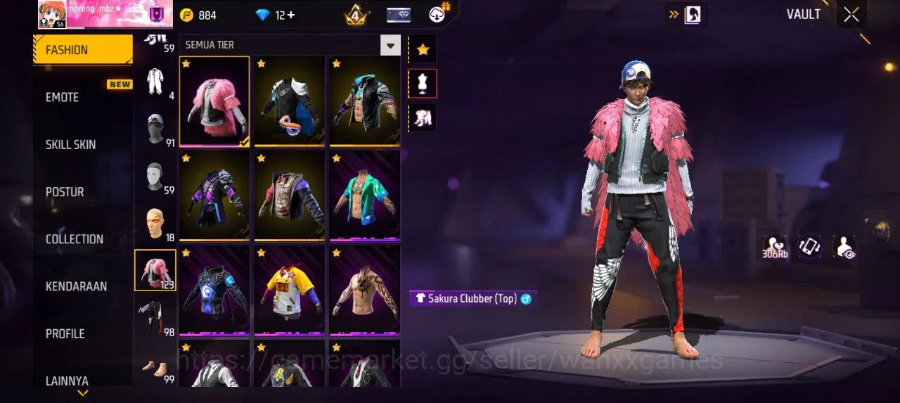 Free Fire Accounts Indonesia | AKUN LVL 56 SG TROMPET,MAMBAH,BUNYY VAULT 123 EMOTE 28 ANIMASI 2 KATANA LOBY 1 FIST 1 TAS 25 3
