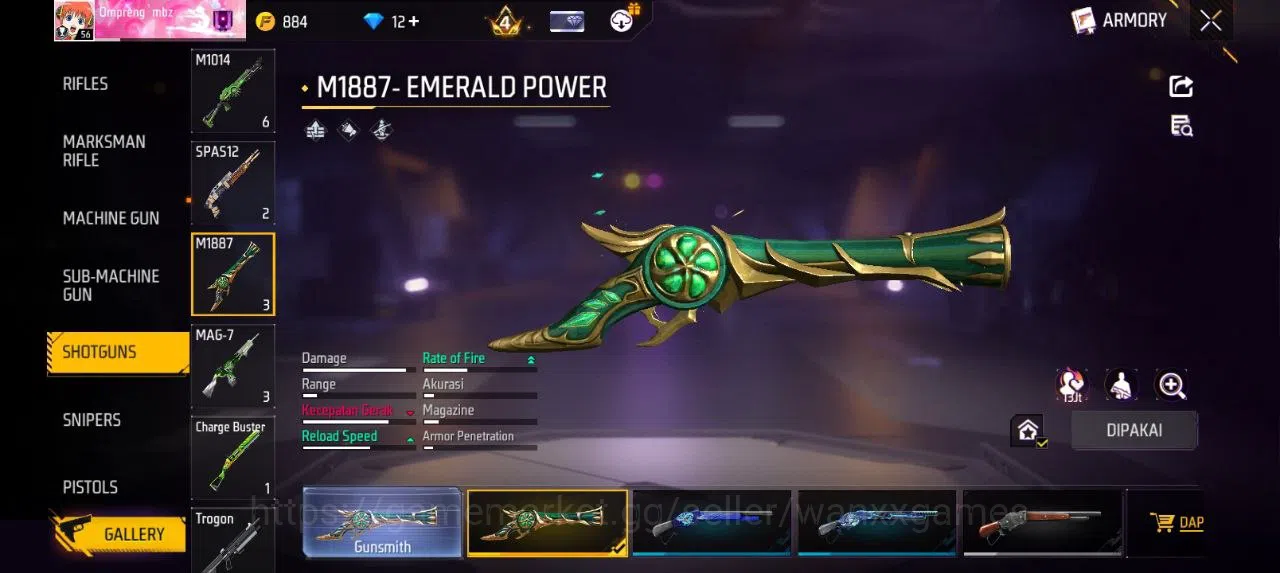 Free Fire Accounts Indonesia | AKUN LVL 56 SG TROMPET,MAMBAH,BUNYY VAULT 123 EMOTE 28 ANIMASI 2 KATANA LOBY 1 FIST 1 TAS 25 8
