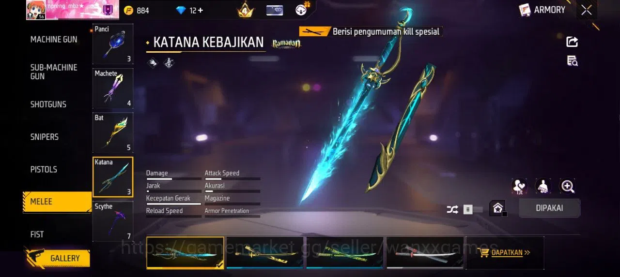 Free Fire Accounts Indonesia | AKUN LVL 56 SG TROMPET,MAMBAH,BUNYY VAULT 123 EMOTE 28 ANIMASI 2 KATANA LOBY 1 FIST 1 TAS 25 9