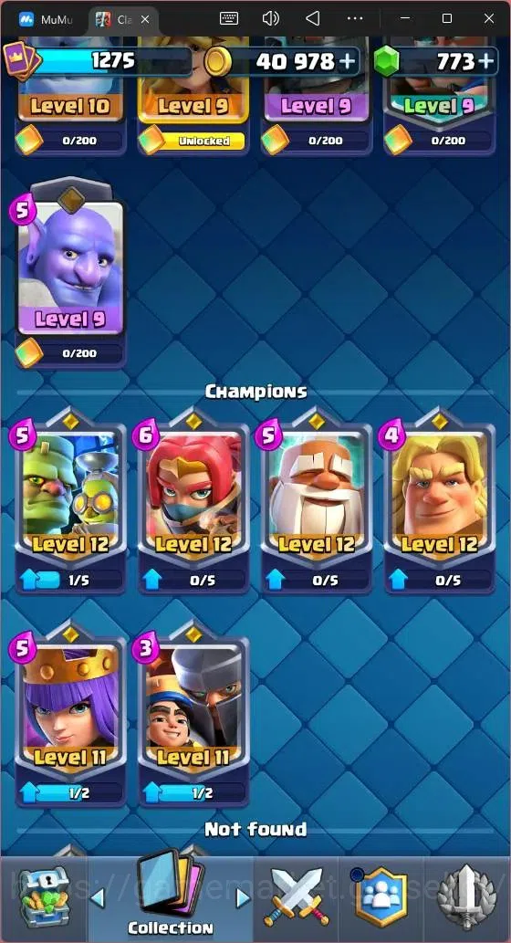 Clash Royale Accounts High-End Global |CL 1275|KTL 13|Trophy 9208|119 Cards|1 Max|6 Champ|3 Hero|8 Evo|773 Gems|40k 16