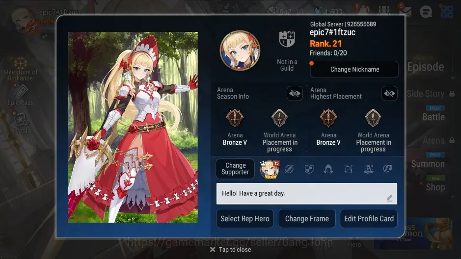 Epic Seven Accounts Starter Global Unverif | Starter|2 ML (Lisette,LW Peira)|PoH ON|SS 1.6K|Stigma 4K| |Log Stove|EP7493B 1