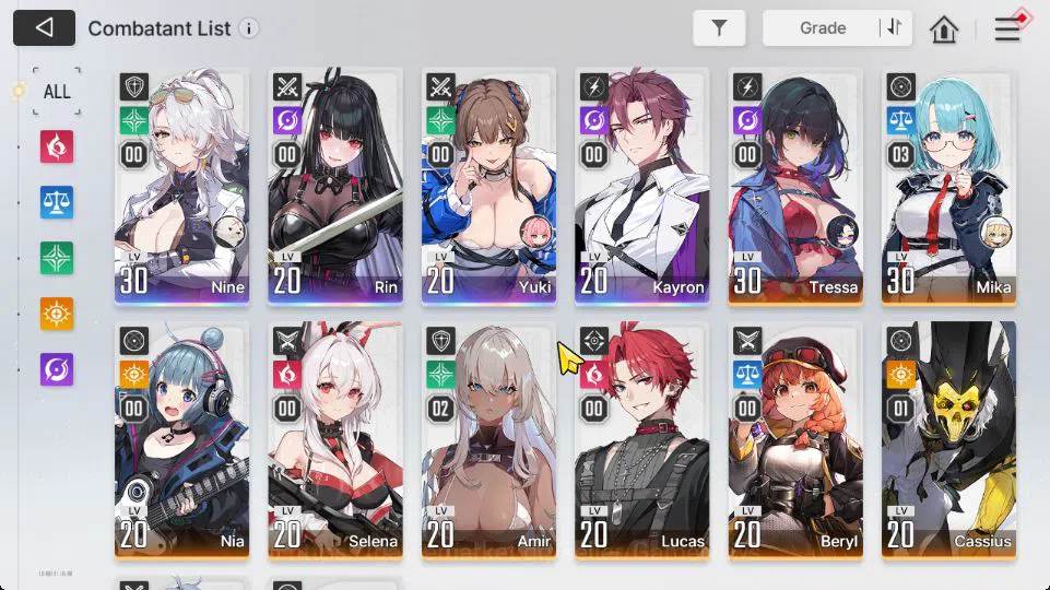 Chaos Zero Nightmare Accounts Global Lv 22|4 SSR [Nine,Yuki,Rin,Kayron] + 10 SR [MikaM3,AmirM2,CaessiusM1,Etc] + 9 SR 3