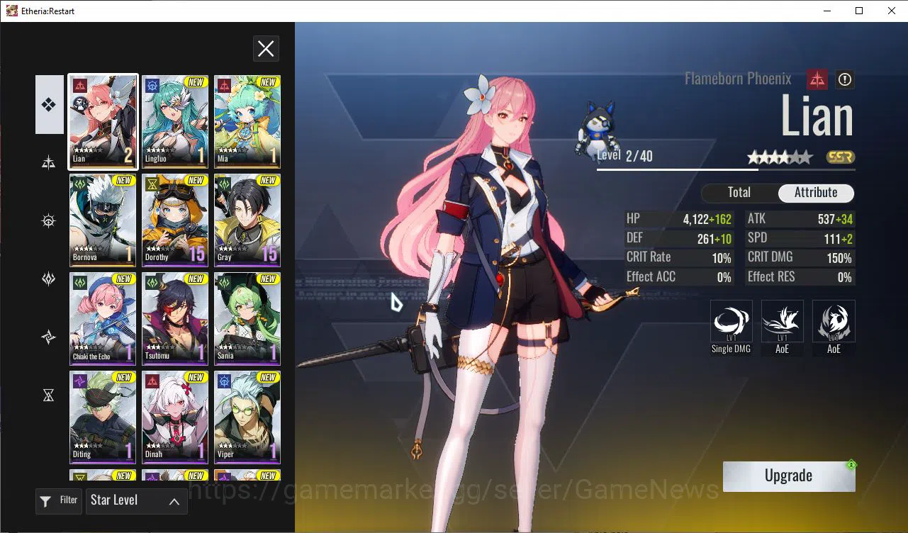 Etheria: Restart Accounts Asia S20| 4 SSR(Lian,Lingluo,Mia,Bornova) 11 SR An image 5
