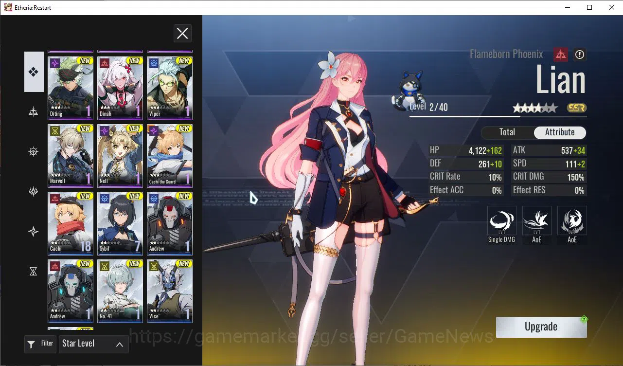 Etheria: Restart Accounts Asia S20| 4 SSR(Lian,Lingluo,Mia,Bornova) 11 SR An image 6