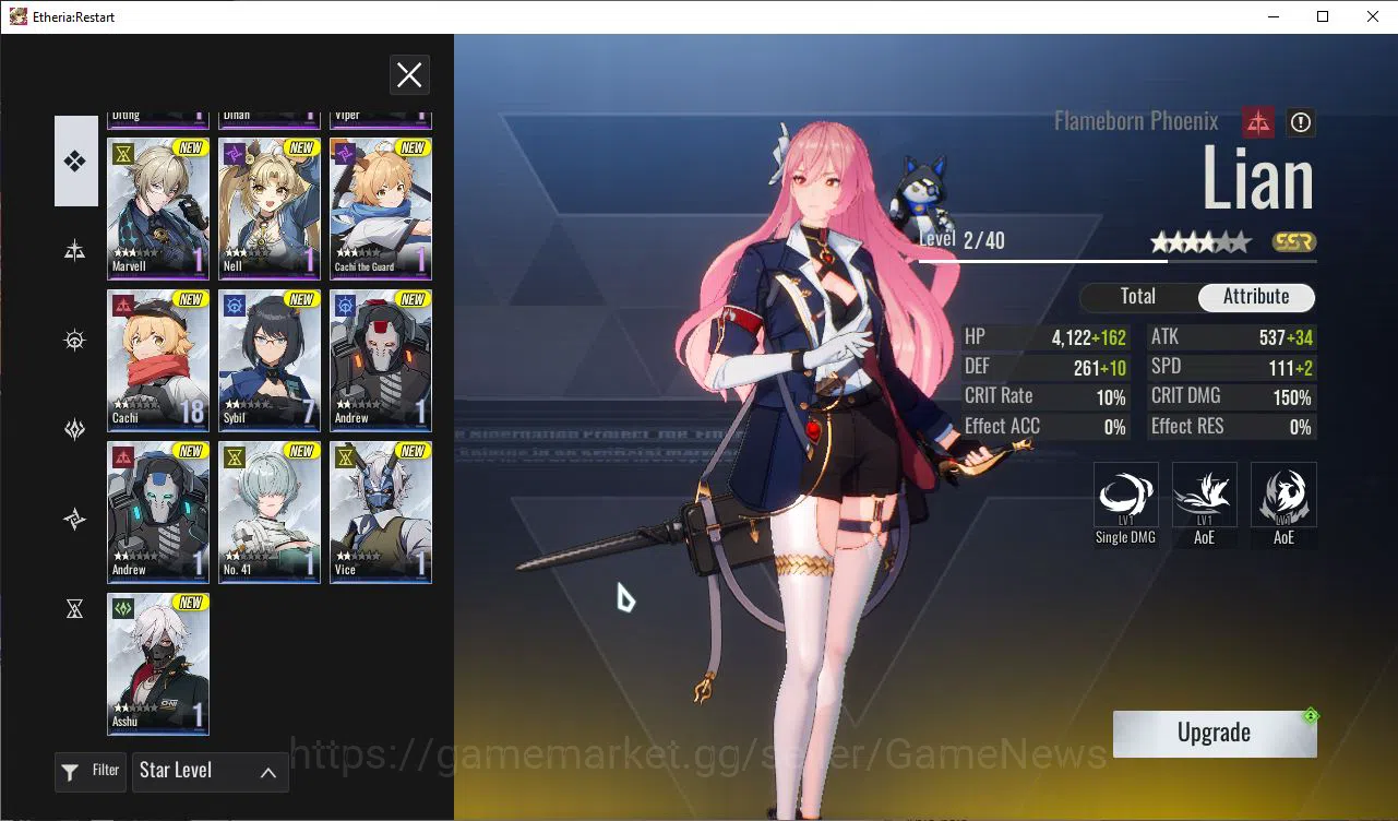 Etheria: Restart Accounts Asia S20| 4 SSR(Lian,Lingluo,Mia,Bornova) 11 SR An image 7