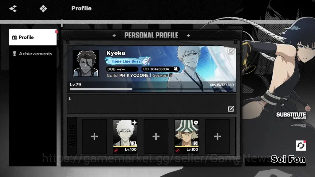 BLEACH: Soul Resonance Accounts NuverseSEA|LV 79|17 SSR [SoiFon+Skin,IchigoIH B3,N image 1