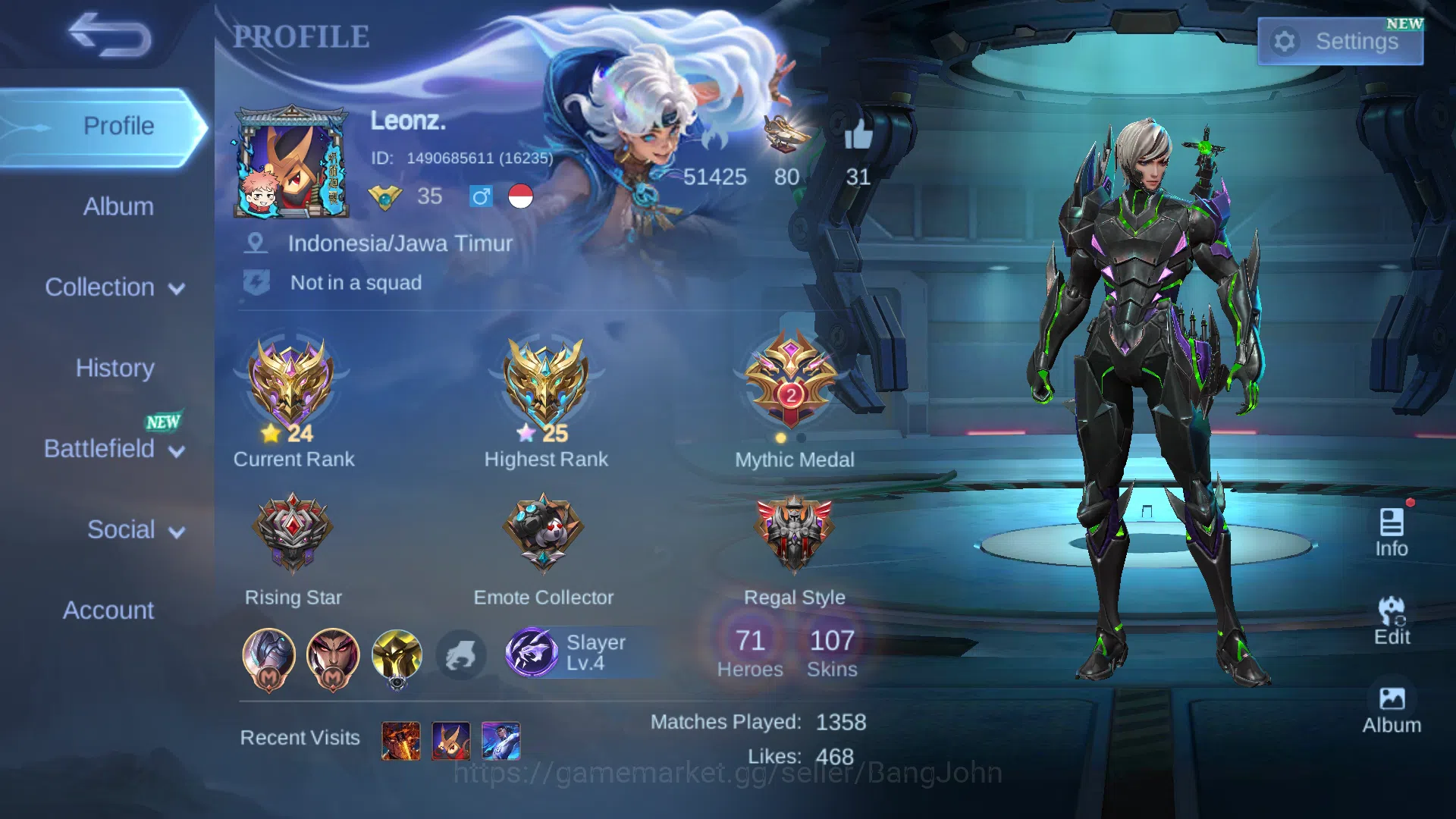 Mobile Legends: Bang Bang Others Hero 71 | Skin 107 | Emblem Max 3 | Collector Nata image 1