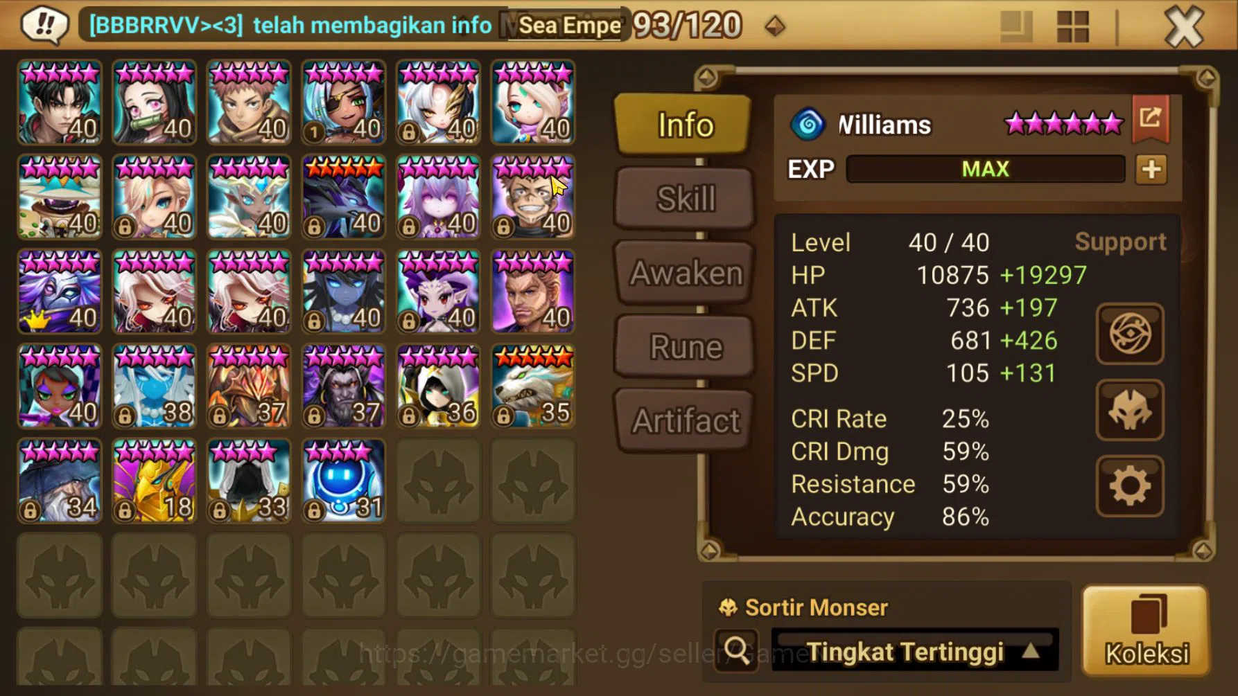 Summoners War: Sky Arena Accounts End-Game ASIA Hot 2 LD MAXIMILIAN & CRAKA|80 NB5 Total(Shihou,Vanessa,Etc)|Fast Farm 2 6