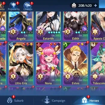Mobile Legends: Adventure Accounts Global 70***|Lv.168|Camp 63-4|VIP 9|Power: 126M|22 Awakening|Hero 208|9 UR|3 Epic|Diamond