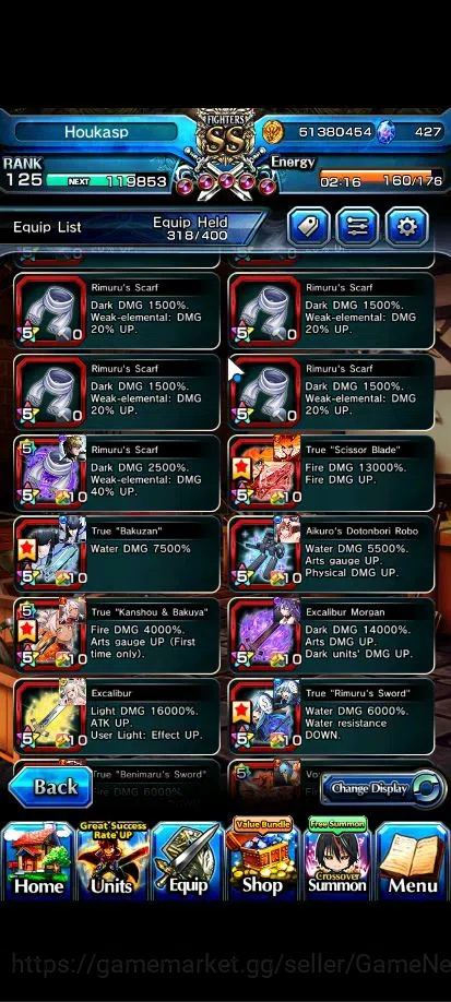 Grand Summoners Accounts End-Game Global|Rank 125|1 Sp Art|27 Asc+15 10