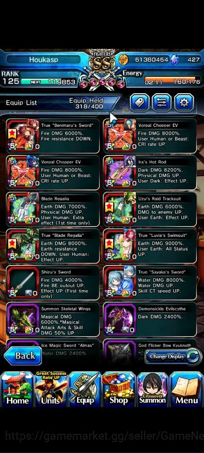 Grand Summoners Accounts End-Game Global|Rank 125|1 Sp Art|27 Asc+15 11
