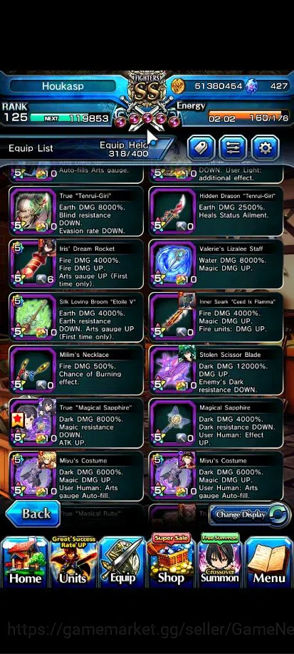 Grand Summoners Accounts End-Game Global|Rank 125|1 Sp Art|27 Asc+15 13