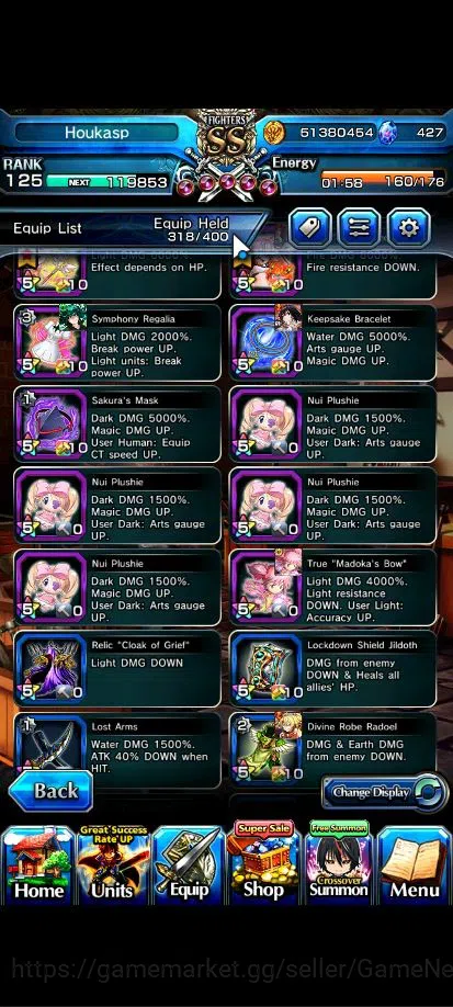 Grand Summoners Accounts End-Game Global|Rank 125|1 Sp Art|27 Asc+15 14
