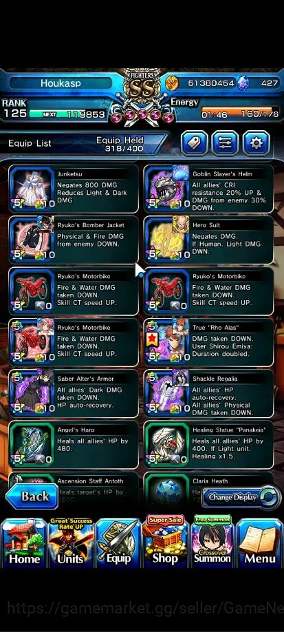 Grand Summoners Accounts End-Game Global|Rank 125|1 Sp Art|27 Asc+15 16