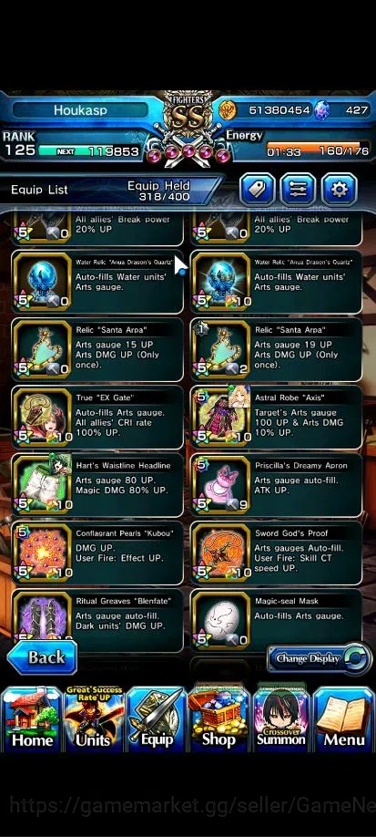 Grand Summoners Accounts End-Game Global|Rank 125|1 Sp Art|27 Asc+15 19