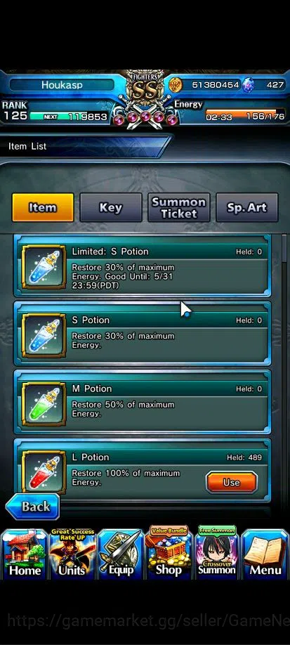 Grand Summoners Accounts End-Game Global|Rank 125|1 Sp Art|27 Asc+15 2
