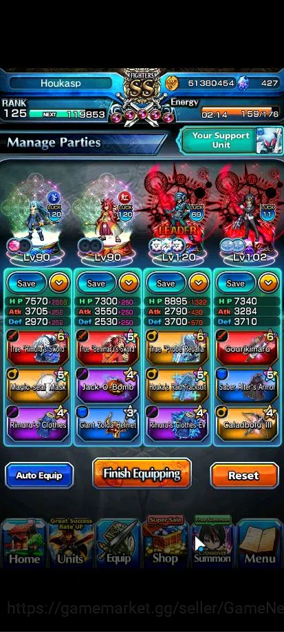 Grand Summoners Accounts End-Game Global|Rank 125|1 Sp Art|27 Asc+15 3