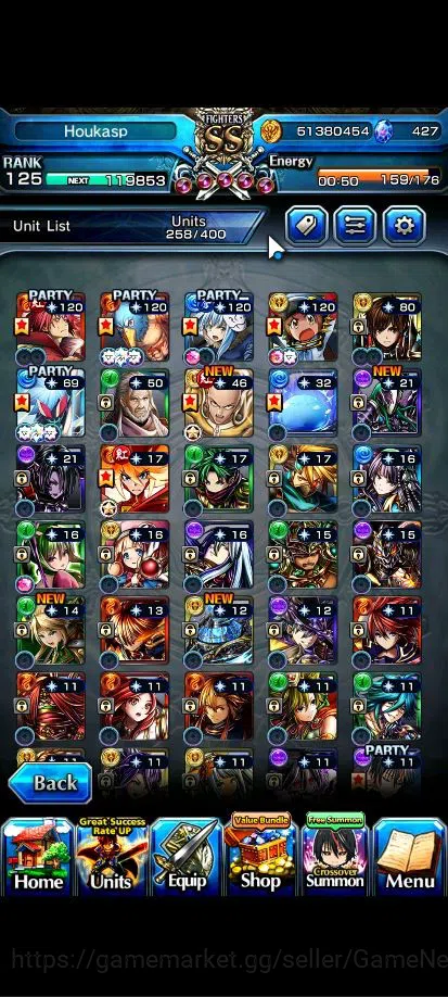 Grand Summoners Accounts End-Game Global|Rank 125|1 Sp Art|27 Asc+15 5