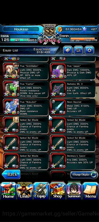 Grand Summoners Accounts End-Game Global|Rank 125|1 Sp Art|27 Asc+15 7