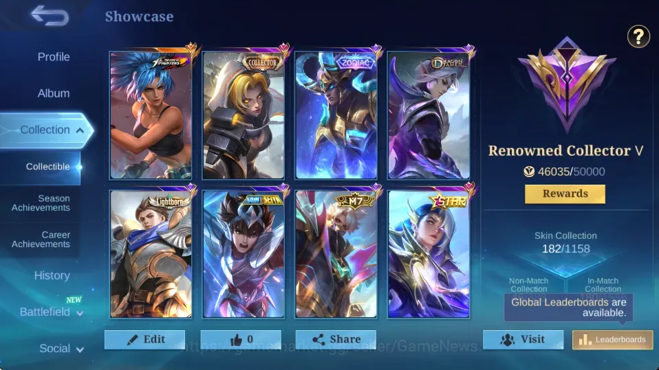 Mobile Legends: Bang Bang Accounts Collector Hero 110|Skin 182|Emblem MAX|KOF Karina,CC Natalia,Annual Lesley,Zodiac 1