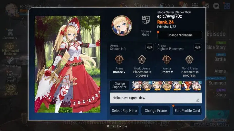 Epic Seven Accounts Starter Global Unverif | Starter | 2 ML(LWPeira,Harsetti) | SS 5.9K | Stigma 16.3K | Log Stove| EP7212B 1