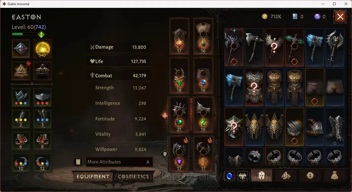 Diablo Immortal Accounts Mid-Tier SA - Oza | 60 (742) Barbarian | CR 42K | Reso 540 | Inferno 4 | 1 Cosmetics |MYRRJEN Lv 30 3