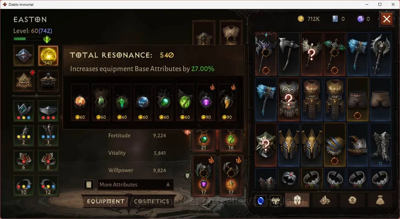 Diablo Immortal Accounts Mid-Tier SA - Oza | 60 (742) Barbarian | CR 42K | Reso 540 | Inferno 4 | 1 Cosmetics |MYRRJEN Lv 30 4