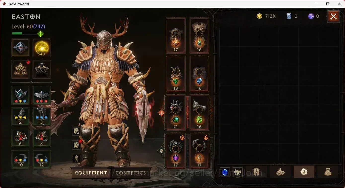 Diablo Immortal Accounts Mid-Tier SA - Oza | 60 (742) Barbarian | CR 42K | Reso 540 | Inferno 4 | 1 Cosmetics |MYRRJEN Lv 30 7