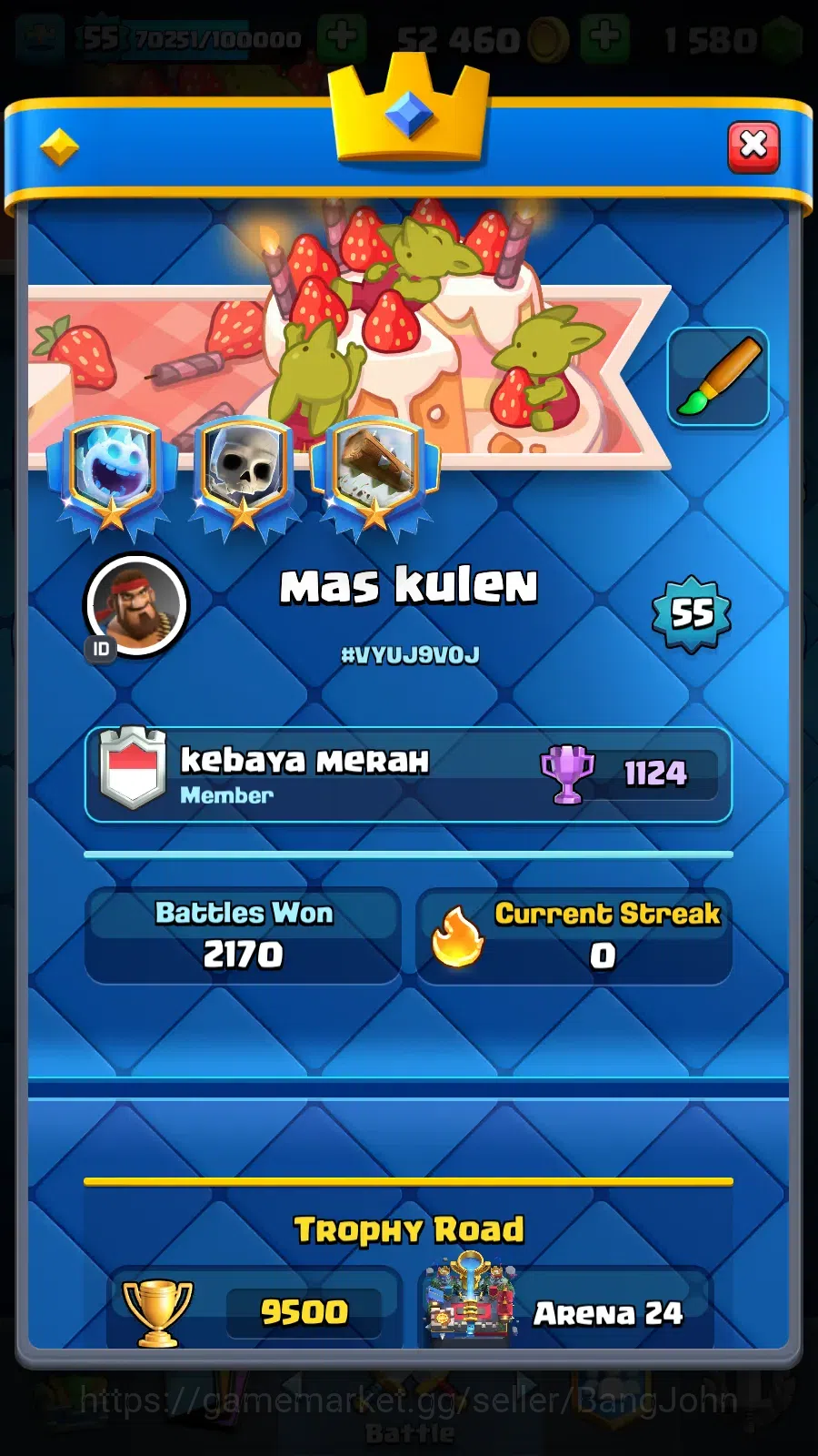 Clash Royale Accounts Lv 55|Trophy 9500|KTL 15|Limited Skin|Max 1-Card 1 image 7