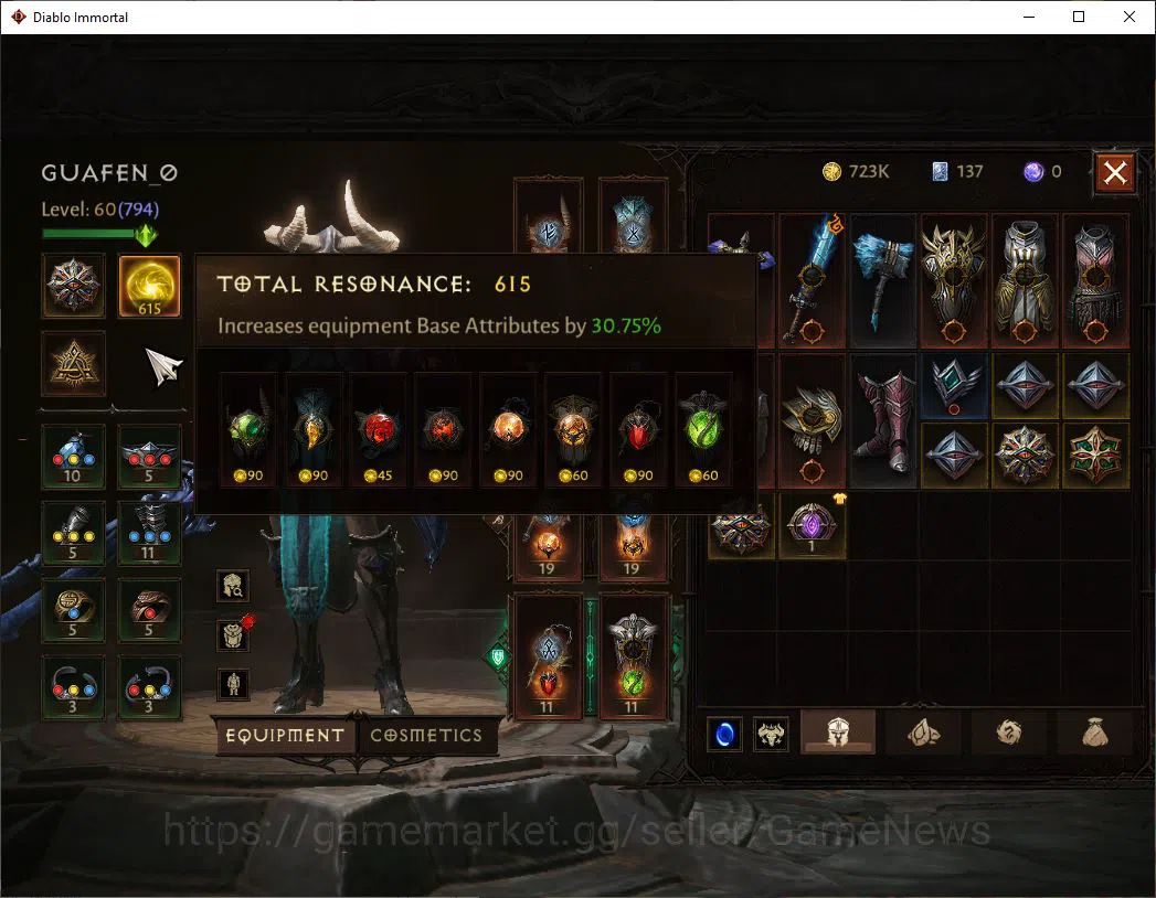 Diablo Immortal Accounts SEA - izual|Lv60(794)|Crusader|CR 36k|Reso 615|Par image 5