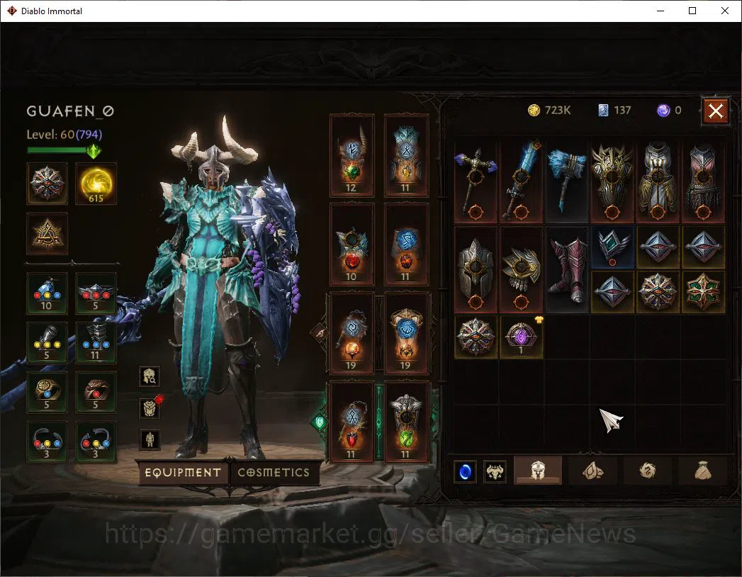 Diablo Immortal Accounts SEA - izual|Lv60(794)|Crusader|CR 36k|Reso 615|Par image 6
