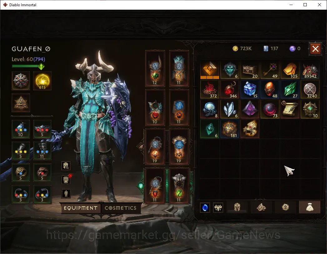 Diablo Immortal Accounts SEA - izual|Lv60(794)|Crusader|CR 36k|Reso 615|Par image 9