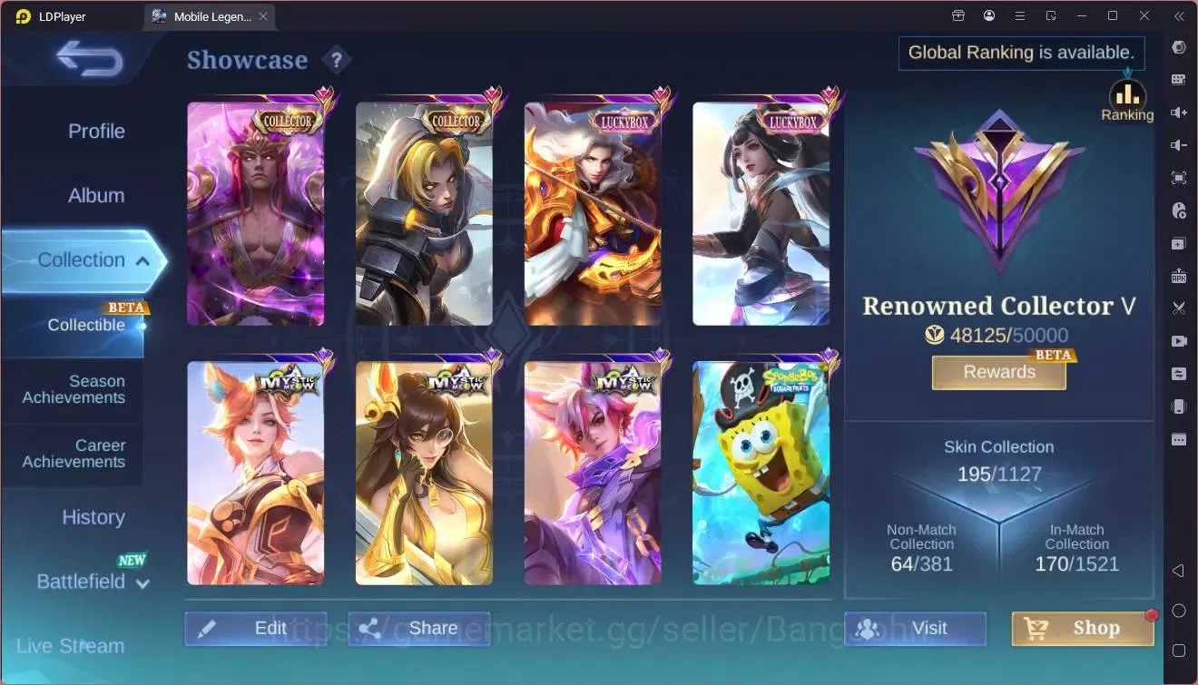 Mobile Legends: Bang Bang Accounts Collector Global |Hero 87|Skin 195|Renowned|CC Natalia,Valir|Luckybox 2