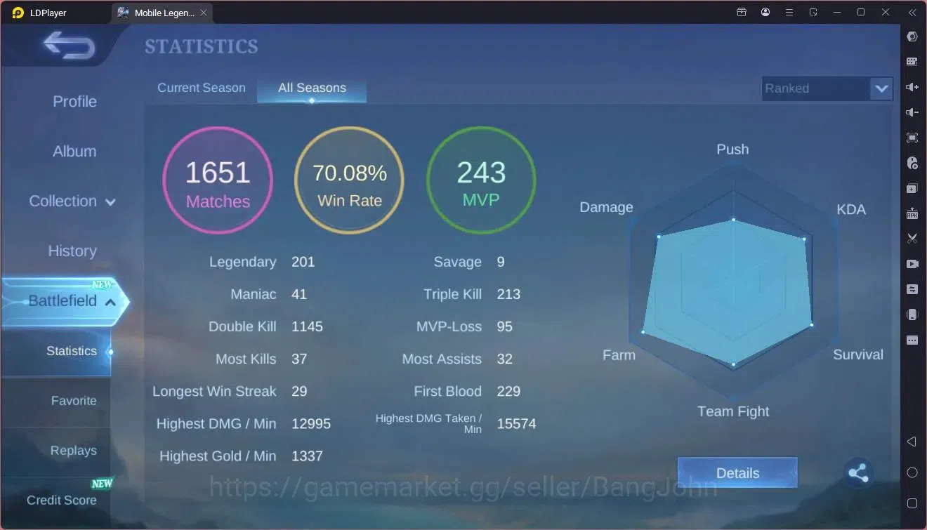 Mobile Legends: Bang Bang Accounts Collector Global |Hero 87|Skin 195|Renowned|CC Natalia,Valir|Luckybox 3