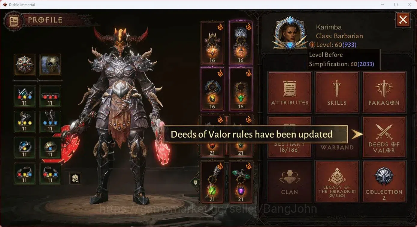 Diablo Immortal Accounts SEA - Vasily | 60 (933) Barbarian-Vanquisher | CR image 1