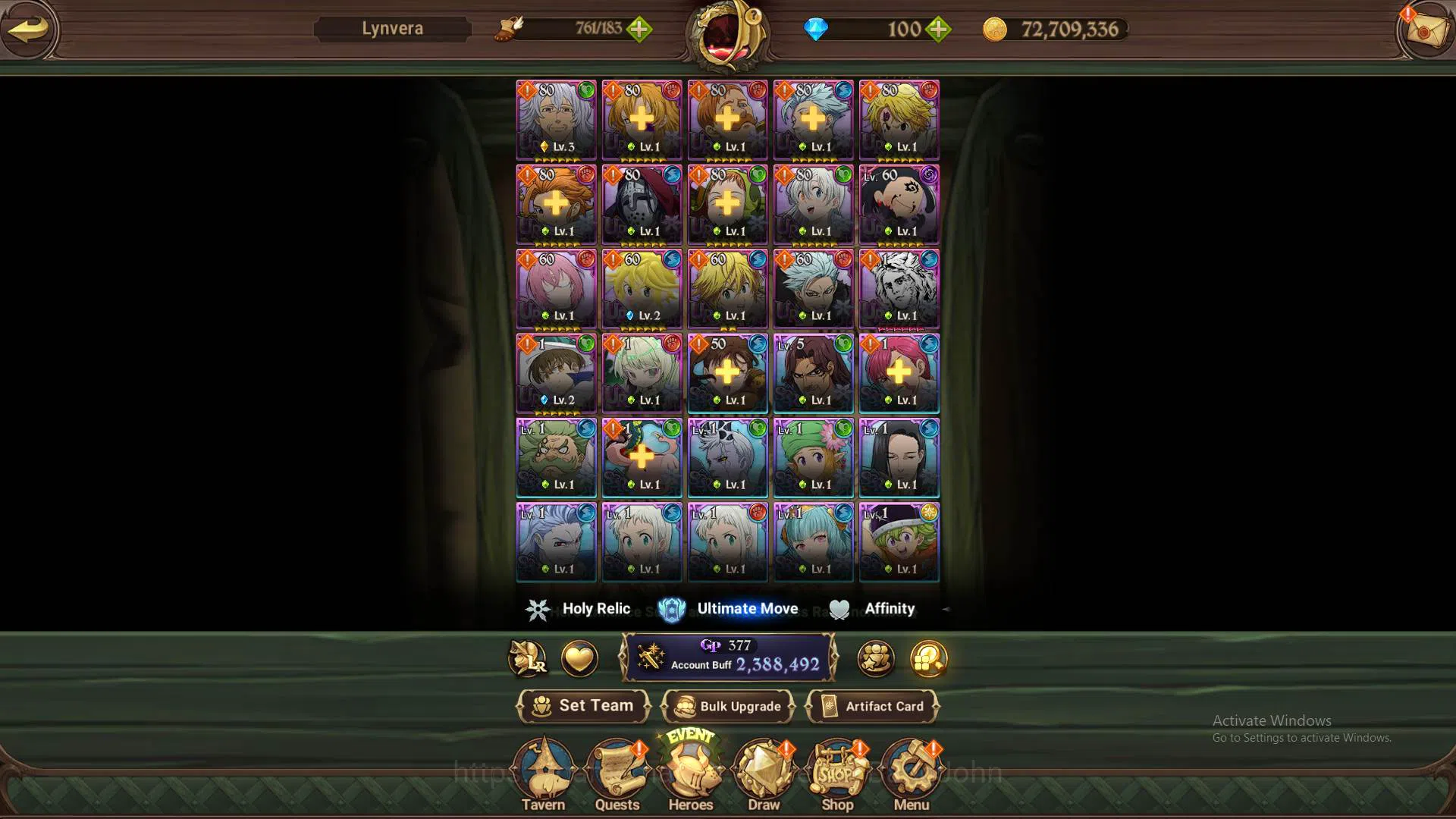 The Seven Deadly Sins: Grand Cross Accounts Others ASIA|2.3m CC|LS 75|1LR Elizabeth|Full Collab FF|UR 14